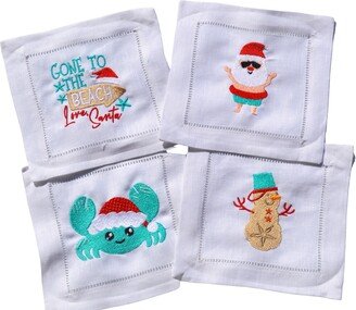 Christmas At The Beach Cocktail Beverage Napkin Set Of 4 Hemstitched