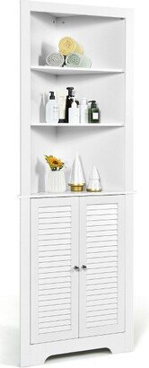 Bathroom Corner Floor Cabinet Tall Bathroom Storage Cabinet w/ Shelves