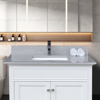 Simplie Fun 31 Inches Bathroom Stone Vanity Top Calacatta Gray Engineered Marble Color With Undermount Ceramic Sink And Single Faucet Hole With Backsplash