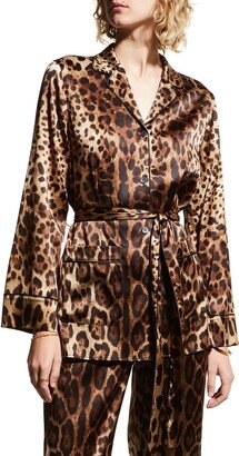 Belted Leopard-Print Pajama Shirt