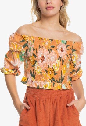 Juniors' Like The Sun Again Printed Off-The-Shoulder Top