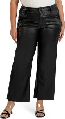 Meg Fab Ab Coated High Waist Raw Hem Wide Leg Jeans