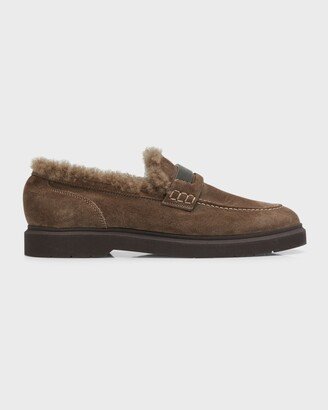 Suede Shearling Penny Loafers-AA