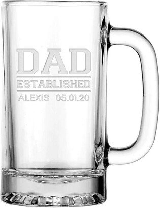 Dad Gift, Established Etched Beer Mug 16Oz - Free Personalization Engraved Glass Personalized Gift Fathers Day