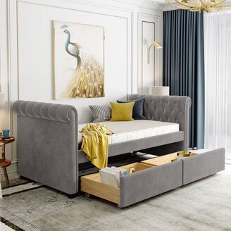 GEROJO Twin Size Upholstered Daybed with 2 Drawers, Wood Slat Support, Maximizes Space, Elegant Design