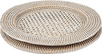 Round Rattan Charger Plate, White Wash (Pack of 2), 12.5 inches x 12.5 inches