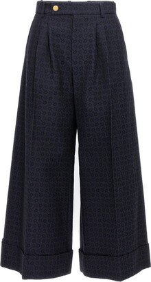 High Waist Horsebit Printed Cropped Trousers