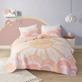 Kids Ellie Reversible Sunshine Printed Cotton Quilt Set with Throw Pillow