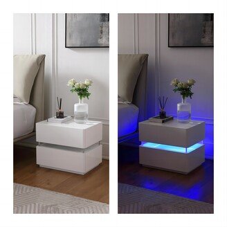 Loftland 17.72'' H Smart Led Nightstand with Charging Station and Drawer for Bedroom in Black/White/Cream