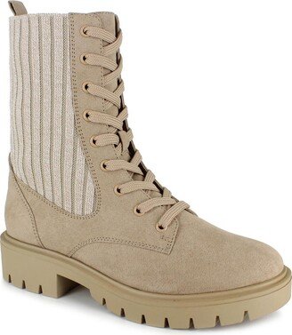 Ana Womens Faux Suede Lugged Sole Combat & Lace-up Boots