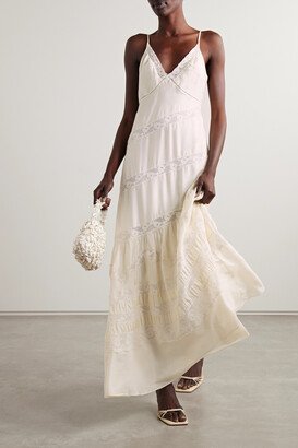 Idalia Lace-trimmed Silk-satin Maxi Dress - White