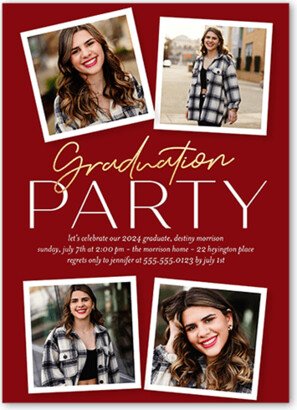 Graduation Invitations: Refined Snapshot Graduation Invitation, Red, 5X7, Signature Smooth Cardstock, Square