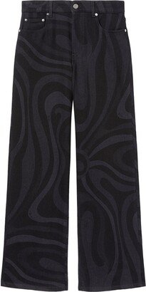 Marmo-print denim wide-leg jeans