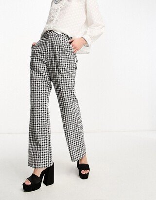 bow detail flared pants in black gingham - part of a set