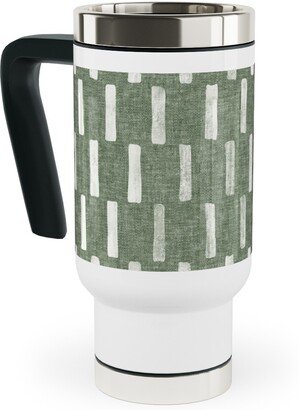 Travel Mugs: Block Print Dash - Sage Travel Mug With Handle, 17Oz, Green