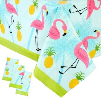 Juvale 3-Pack Flamingo Tablecloth for Pineapple Birthday Decorations, Tropical Hawaiian and Flamingo Party Supplies, 54x108 In
