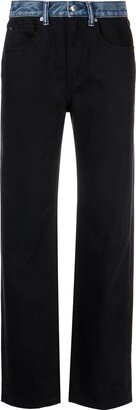 Contrast-Waistband Straight-Leg Jeans