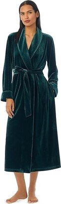 Velvet Long Shawl Collar Robe (Green) Women's Robe
