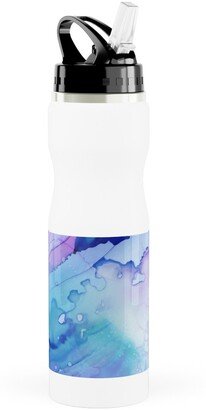 Photo Water Bottles: Watercolor Waves - Blue And Purple Stainless Steel Water Bottle With Straw, 25Oz, With Straw, Blue