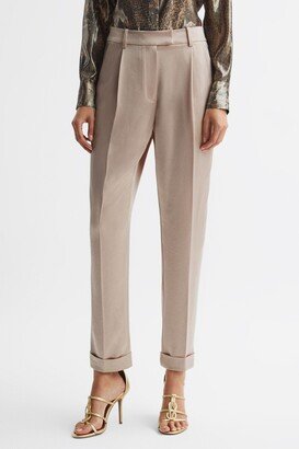 Metallic Tapered Rolled Hem Trousers