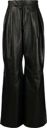 AARON ESH Black Wide-Leg Leather Trousers