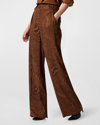 Owen High-Rise Wide-Leg Abstract-Print Trousers