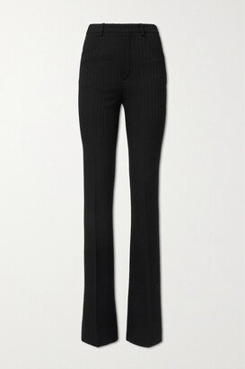 Pinstriped Wool Flared Pants - Black