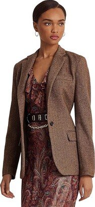 Petite Wool-Blend Herringbone Blazer (Brown Tan) Women's Clothing