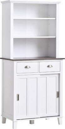HOMCOM 67 Freestanding Buffet with Hutch, Kitchen Pantry Storage Cabinet with Sliding Doors, Drawers and Open Shelves, Adjustable Shelving, White
