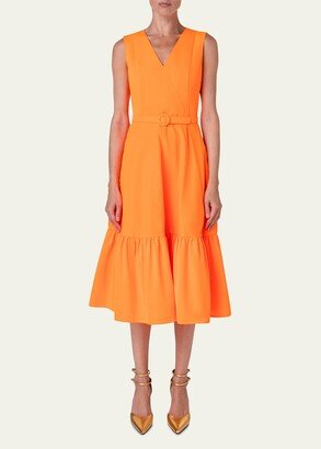 Belted Taffeta Midi Dress