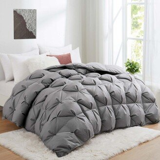 Luxury 800 Fill Power 93% White Goose Down Comforter for Winter Cotton Cover, Gray Pleat, Twin