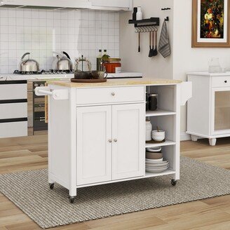 EYIW Kitchen Island with Lockable Wheels, Towel Rack, Storage Drawer and Three Open Shelves