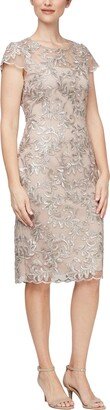 Embroidered Illusion Yoke Sequin Sheath Dress