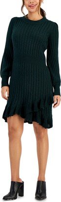 Petite Ruffled-Hem Cable-Knit Sweater Dress