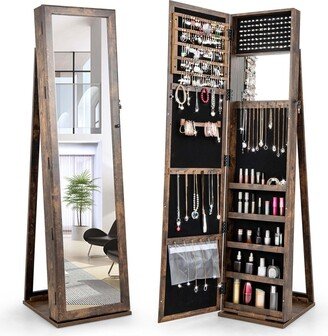 Mirrored Jewelry Cabinet Armoire Lockable Standing Storage Organizer with Shelf