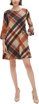 Petite Plaid Bell-Sleeve A-Line Dress