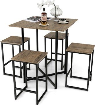 5-Piece Dining Table Set Kitchen Square Square Space-saving Table Set with Stools