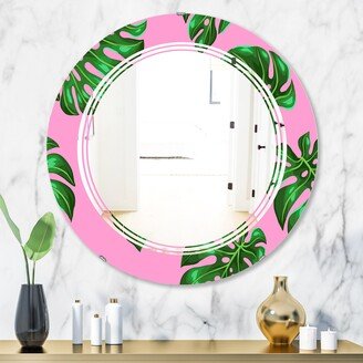 Designart 'Tropical Palm Leaves III' Printed Modern Round or Oval Wall Mirror - Triple C