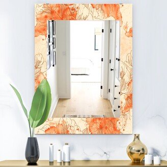 Designart 'Handdrawn Asian Flowers With Orange Watercolor' Traditional Mirror - Printed Wall Mirror