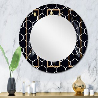 Designart 'Black Tropical Leaves With Golden Rectangles' Printed Modern Wall Mirror