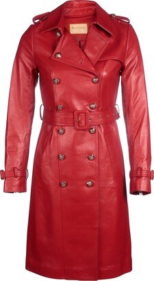 Santinni 'Belle Du Jour' 100% Leather Trench Coat In Rosso