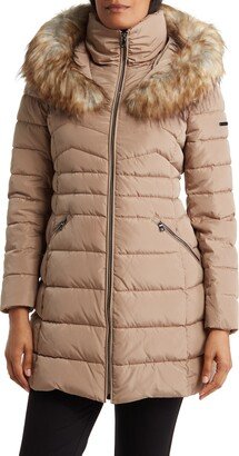 Faux Fur Trim Hooded Puffer Jacket-AA