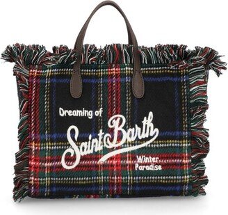 Logo Embroidered Fringed Tote Bag