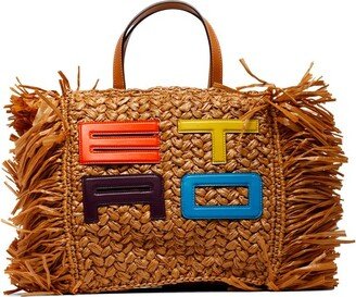 Logo Patch Fringed Edge Tote Bag