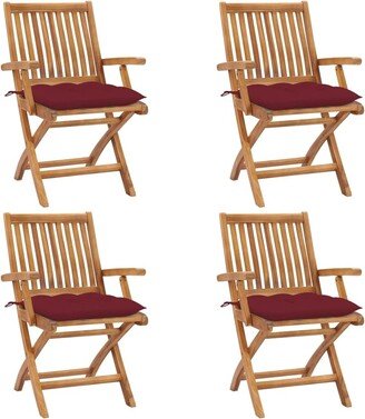 Folding Patio Chairs with Cushions 4 pcs Solid Teak Wood - 22 x 22.8 x 34.6