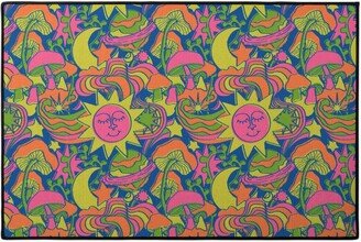 Door Mats: Psychedelic Daydream - Neon And Blue Door Mat, Multicolor