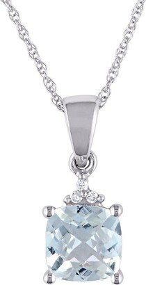 Silver 0.86 Ct. Tw. Diamond & Aquamarine Checkerboard Necklace