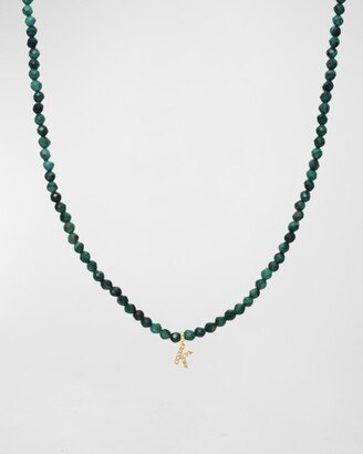 Zoe Lev Jewelry Malachite Beaded Mini Diamond Spaced Initial Necklace