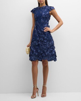 3D Floral Applique Lace Knee-Length Dress