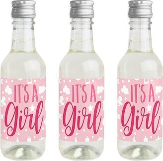 Big Dot Of Happiness It's a Girl - Mini Wine Bottle Label Stickers Pink Baby Shower Favor Gift 16 Ct